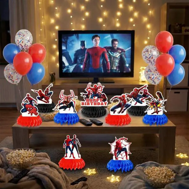 Alt view image 5 of 7 - 9 Pcs Spiderman Honeycomb Centerpieces for Birthday, Spiderman Centerpieces for Tables 3D Double Side Spiderman Honeycomb Style Centerpiece for Kids Spiderman Themed Party Decorations