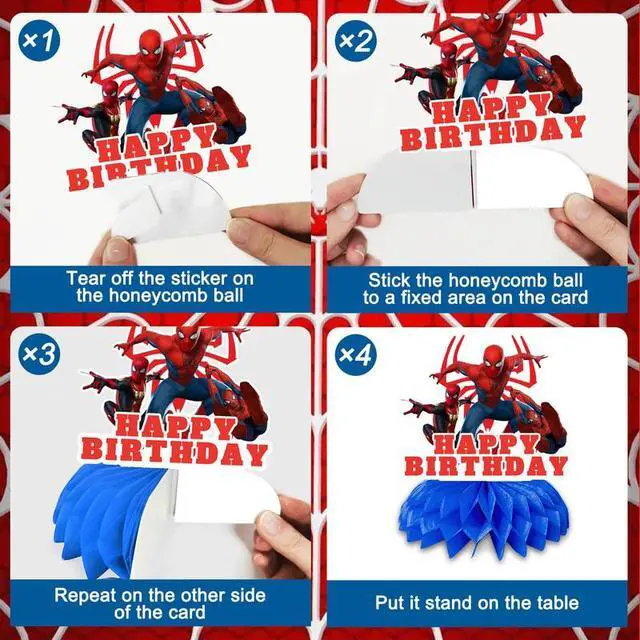 Alt view image 6 of 7 - 9 Pcs Spiderman Honeycomb Centerpieces for Birthday, Spiderman Centerpieces for Tables 3D Double Side Spiderman Honeycomb Style Centerpiece for Kids Spiderman Themed Party Decorations