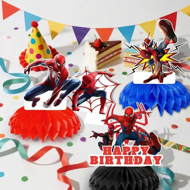 Alt view image 7 of 7 - 9 Pcs Spiderman Honeycomb Centerpieces for Birthday, Spiderman Centerpieces for Tables 3D Double Side Spiderman Honeycomb Style Centerpiece for Kids Spiderman Themed Party Decorations