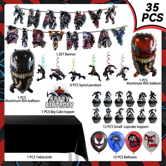 Alt view image 2 of 7 - Venom Party Decorations,35 Pcs Venom Birthday Party Supplies Set - Venom Party Balloons Tablecloth & Venom Happy Birthday Banner Cake Toppers etc Venom Theme Birthday Party Decorations