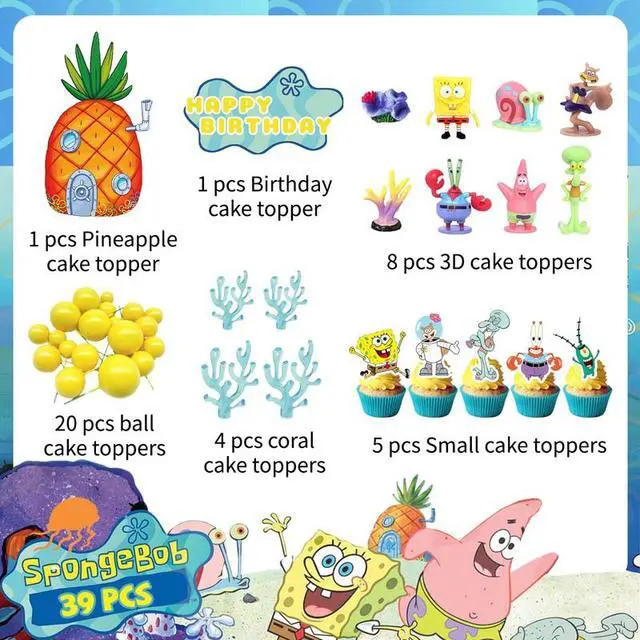 Alt view image 2 of 7 - 39 Pcs Spongebob Cake Topper Set - Spongebob Cupcake Toppers Coral Cake Toppers etc Spongebob Party Supplies for Spongebob Party Decorations
