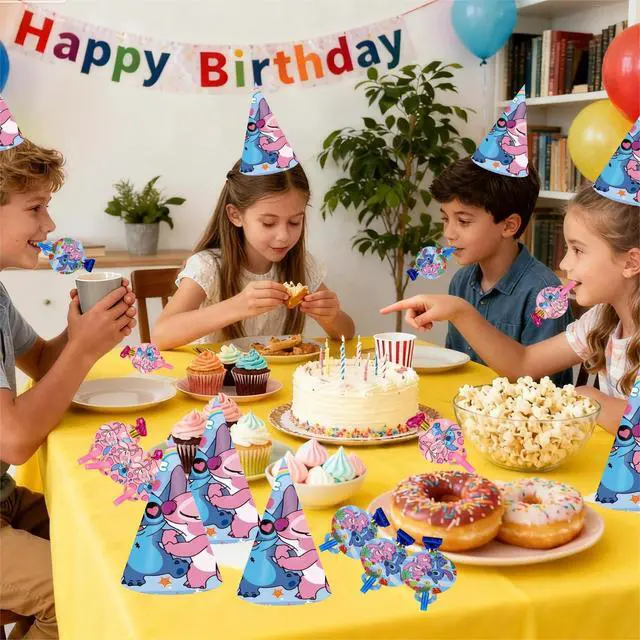 Alt view image 6 of 7 - 36 Pcs Stitch Birthday Party Supplies - Stitch Party Paper Hat Glasses & Stitch Blowout Toys for Stitch Party Favors Supplies