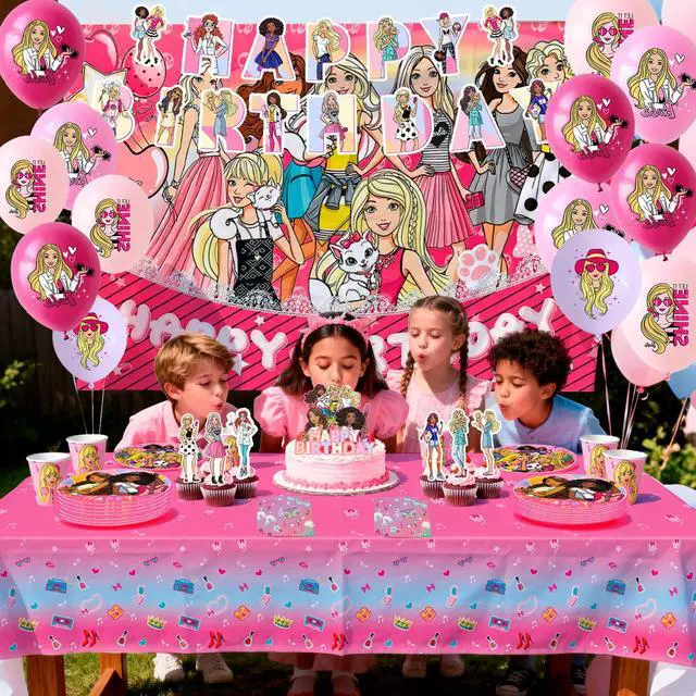 Alt view image 4 of 7 - Barbi Birthday Decorations, 98 Pcs Princess Barbi Party Decorations & Tableware Set - Barbi Princess Cake Topper Backdrop Plates Tablecloth etc Barbi Birthday Party Supplies