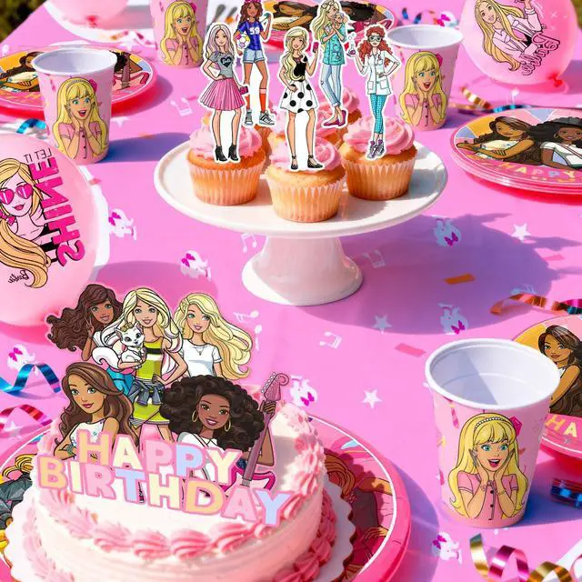 Alt view image 6 of 7 - Barbi Birthday Decorations, 98 Pcs Princess Barbi Party Decorations & Tableware Set - Barbi Princess Cake Topper Backdrop Plates Tablecloth etc Barbi Birthday Party Supplies
