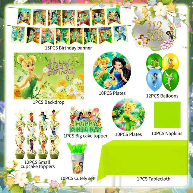 Alt view image 2 of 7 - 112 Pcs Tinker Bell Party Decorations & Tinkerbell Party Tableware Set - Tinkerbell Birthday Backdrop Banners Balloons Plates Tablecloth etc Tinker Bell Birthday Party Supplies