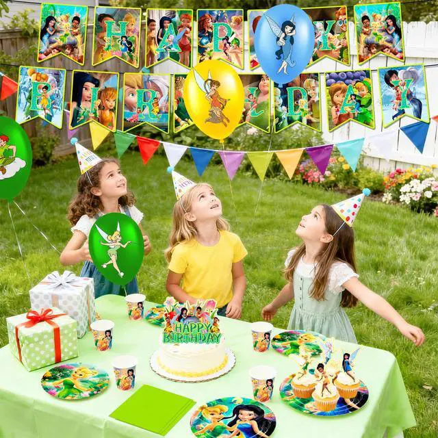 Alt view image 4 of 7 - 112 Pcs Tinker Bell Party Decorations & Tinkerbell Party Tableware Set - Tinkerbell Birthday Backdrop Banners Balloons Plates Tablecloth etc Tinker Bell Birthday Party Supplies