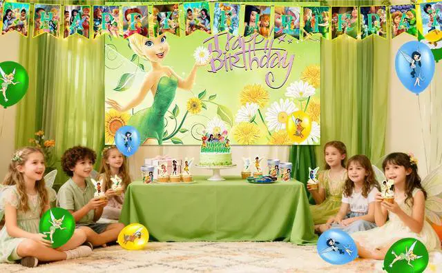 Alt view image 7 of 7 - 112 Pcs Tinker Bell Party Decorations & Tinkerbell Party Tableware Set - Tinkerbell Birthday Backdrop Banners Balloons Plates Tablecloth etc Tinker Bell Birthday Party Supplies