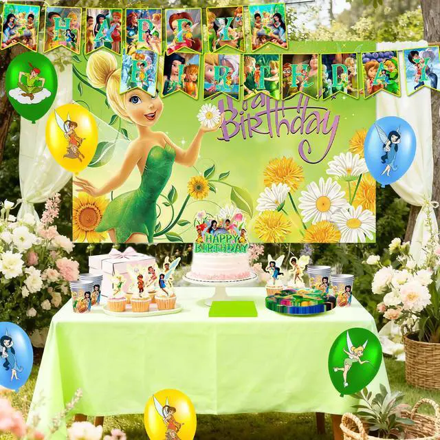 Alt view image 5 of 7 - 112 Pcs Tinker Bell Party Decorations & Tinkerbell Party Tableware Set - Tinkerbell Birthday Backdrop Banners Balloons Plates Tablecloth etc Tinker Bell Birthday Party Supplies