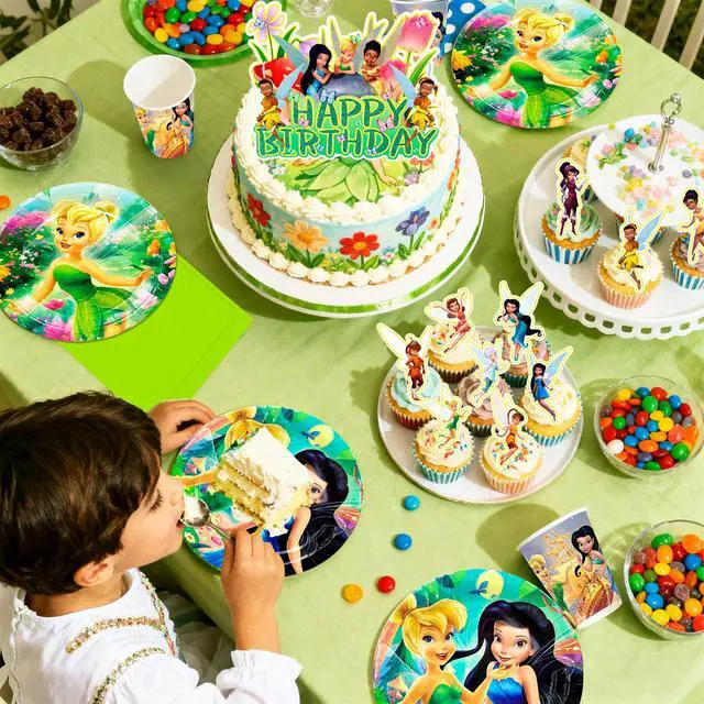 Alt view image 6 of 7 - 112 Pcs Tinker Bell Party Decorations & Tinkerbell Party Tableware Set - Tinkerbell Birthday Backdrop Banners Balloons Plates Tablecloth etc Tinker Bell Birthday Party Supplies