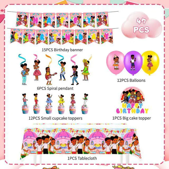 Alt view image 2 of 7 - 47 Pcs Gracie Birthday Party Decorations Set - Gracie Party Balloons & Gracie Birthday Banner Cake Toppers Tablecloth etc Gracie Birthday Party Decorations