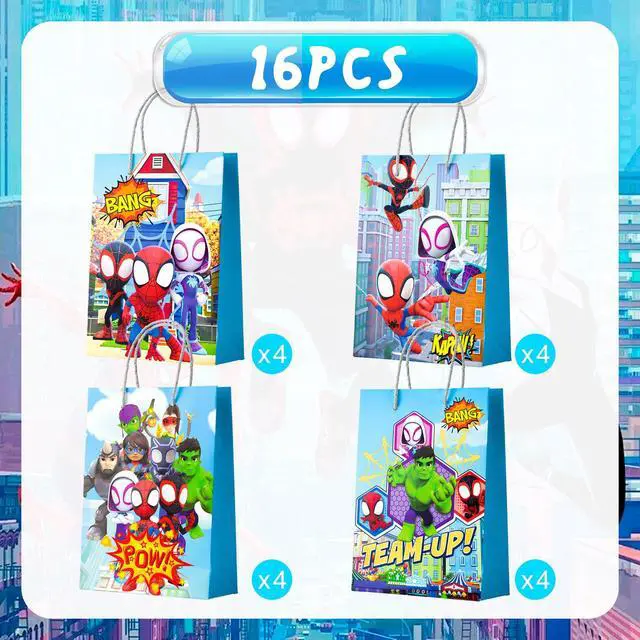 Alt view image 2 of 7 - Spiderman & Friends Party Favor Bags - 16 Pcs Spiderman Themed Gift Bags for Birthdays, Celebrations Perfect for Boys/Girls Kids, Goodie Bags, Party Decorations Suppilies
