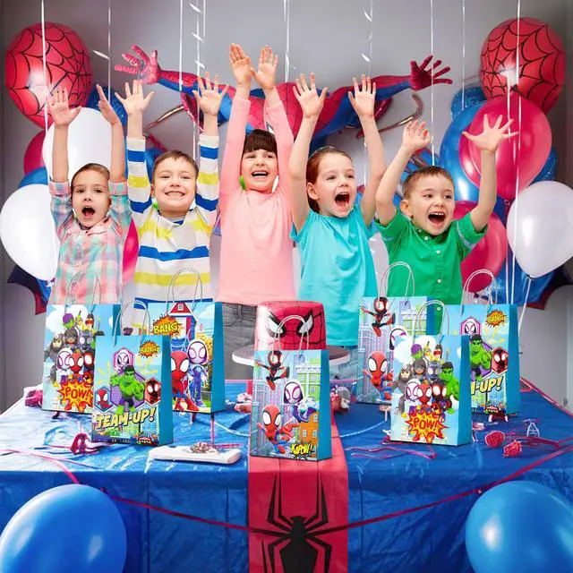 Alt view image 3 of 7 - Spiderman & Friends Party Favor Bags - 16 Pcs Spiderman Themed Gift Bags for Birthdays, Celebrations Perfect for Boys/Girls Kids, Goodie Bags, Party Decorations Suppilies