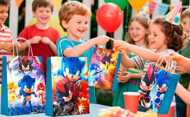 Alt view image 7 of 7 - Sonic Favor Bags - 16 Pcs Sonic Party Bags, Sonic Gift Bags, Sonic Candy Bags, Sonic Goodie Bags for Boys/Girls Kids Sonic Birthday Party Decorations Supplies