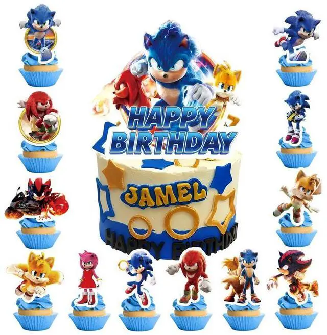 Main image of Sonic Cake Decorations, 25 Pcs Sonic Cake Toppers Set - 1 Pcs Sonic Birthday Cake Topper & 24 Pcs Sonic Cupcake Toppers for Boys/Girls Kids Sonic Birthday Decorations Supplies