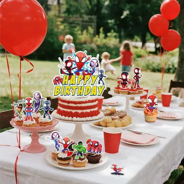 Alt view image 4 of 7 - Spiderman & Friends Cake Decorations, 24 Pcs Spiderman Cupcake Toppers + 1 Pcs Big Spiderman Cake Topper for Spiderman & Friends Birthday Party Decorations Boys/Girls Kids