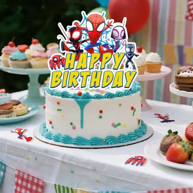 Alt view image 5 of 7 - Spiderman & Friends Cake Decorations, 24 Pcs Spiderman Cupcake Toppers + 1 Pcs Big Spiderman Cake Topper for Spiderman & Friends Birthday Party Decorations Boys/Girls Kids