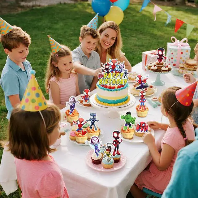 Alt view image 6 of 7 - Spiderman & Friends Cake Decorations, 24 Pcs Spiderman Cupcake Toppers + 1 Pcs Big Spiderman Cake Topper for Spiderman & Friends Birthday Party Decorations Boys/Girls Kids