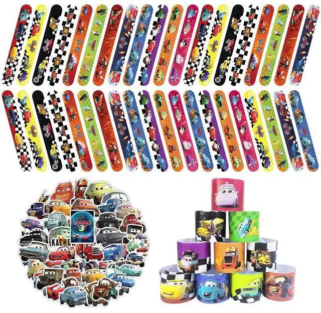 Main image of Lightning McQueen Party Favors, 40 Pcs Cars Slap Bracelet + 50Pcs Cars Stickers for Lightning McQueen Birthday Party Supplies for Boys and Girls Kids