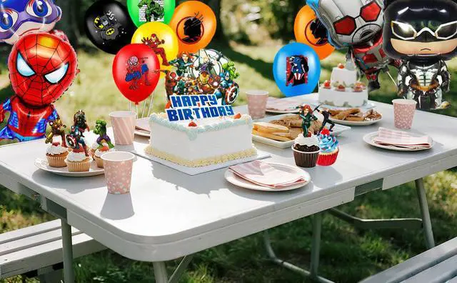 Alt view image 7 of 7 - Superhero Birthday Party Supplies, 37 Pcs Superhero Party Decorations Set - Superhero Banner Cake Toppers + Superhero Birthday Balloons for Kids Superhero Birthday Party Decorations