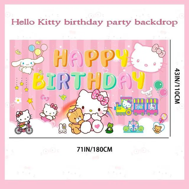 Alt view image 2 of 7 - 71x43'' Hello Kitty Party BackdHello Kitty Birthday Party Background Happy Birthday Hello Kitty Backdrop & Hello Kitty Birthday Backdrop for Hello Kitty Party Decorations
