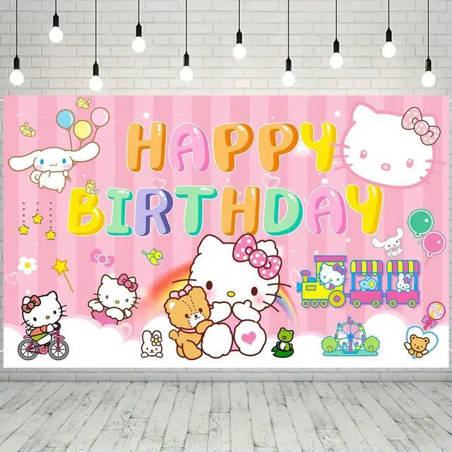 Main image of 71x43'' Hello Kitty Party BackdHello Kitty Birthday Party Background Happy Birthday Hello Kitty Backdrop & Hello Kitty Birthday Backdrop for Hello Kitty Party Decorations