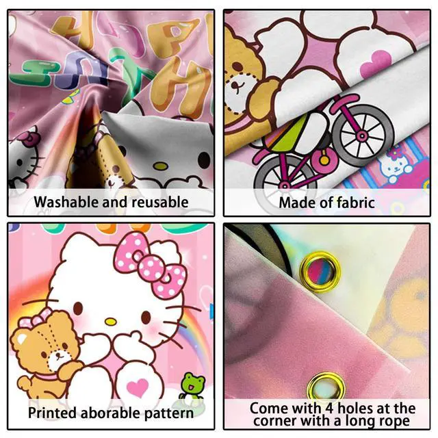 Alt view image 3 of 7 - 71x43'' Hello Kitty Party BackdHello Kitty Birthday Party Background Happy Birthday Hello Kitty Backdrop & Hello Kitty Birthday Backdrop for Hello Kitty Party Decorations