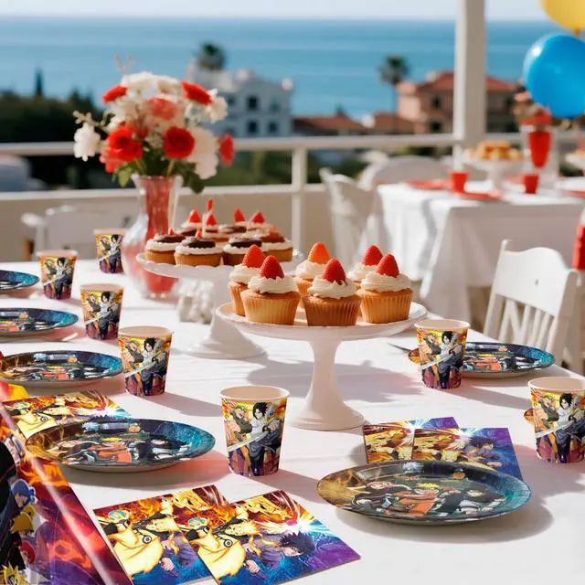 Alt view image 3 of 7 - 114 Pcs Naruto Birthday Party Decoration & Naruto Party Tableware Set - Naruto Tablecloth Banner Plates Napkins Cups etc Naruto Birthday Party Decorations for Naruto Party Supplies