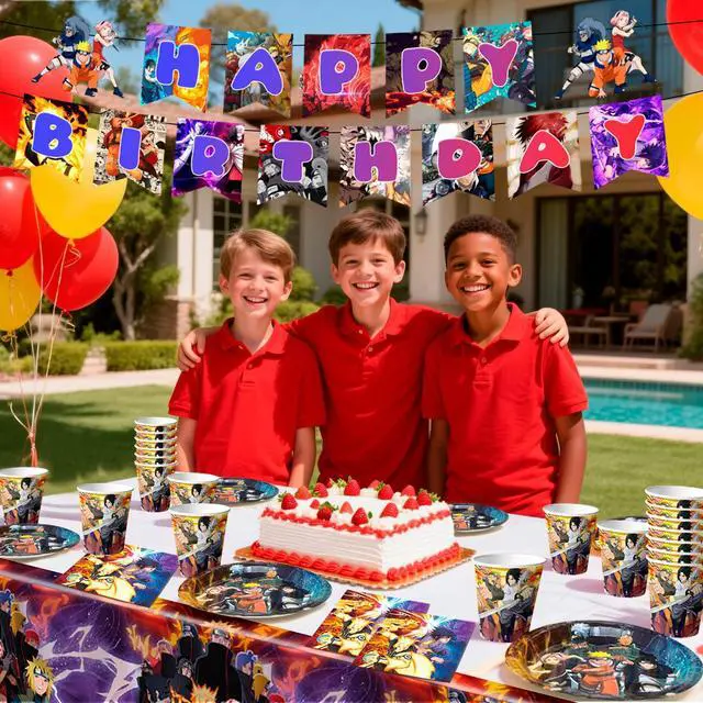 Alt view image 6 of 7 - 114 Pcs Naruto Birthday Party Decoration & Naruto Party Tableware Set - Naruto Tablecloth Banner Plates Napkins Cups etc Naruto Birthday Party Decorations for Naruto Party Supplies