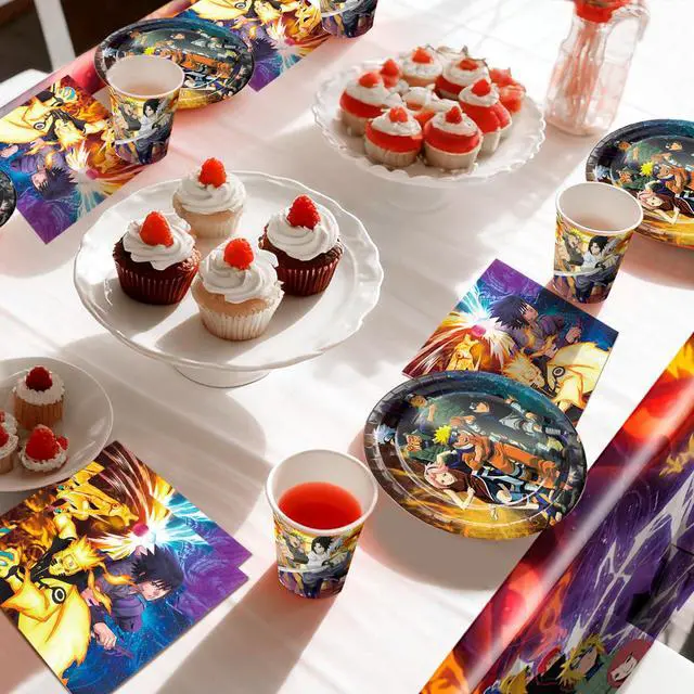 Alt view image 4 of 7 - 114 Pcs Naruto Birthday Party Decoration & Naruto Party Tableware Set - Naruto Tablecloth Banner Plates Napkins Cups etc Naruto Birthday Party Decorations for Naruto Party Supplies