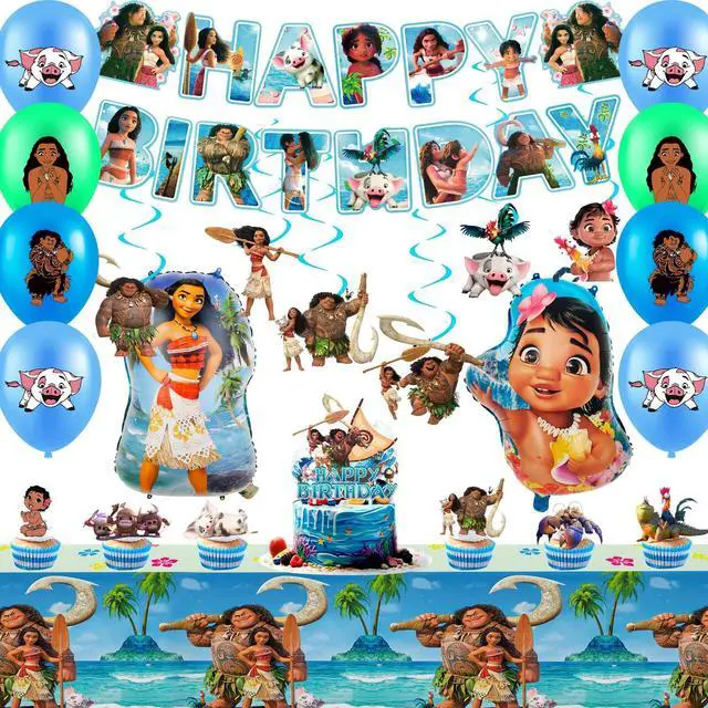 Main image of 35 Pcs Moana Birthday Decorations Set - Moana Party Balloons Tablecloth & Moana Happy Birthday Banner Spiral etc Moana Birthday Party Decorations for Moana Party Supplies