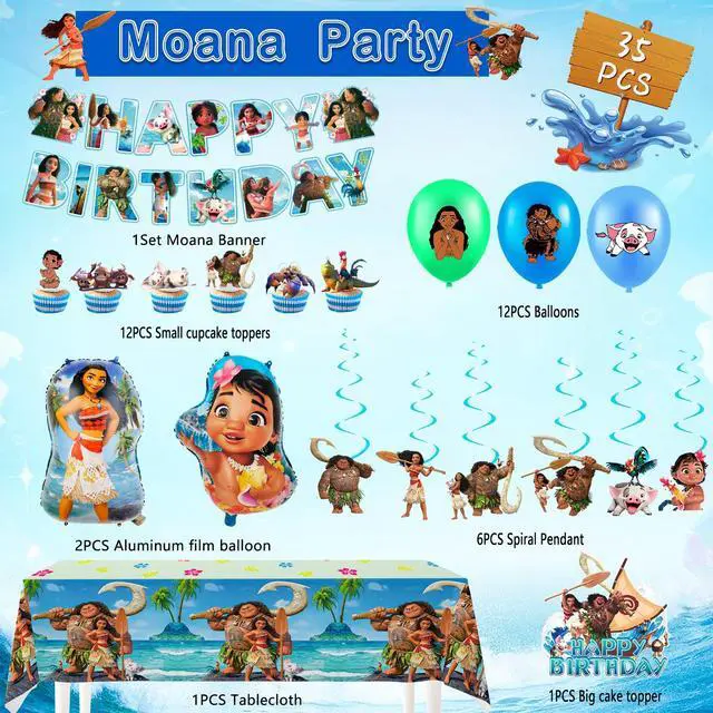 Alt view image 2 of 7 - 35 Pcs Moana Birthday Decorations Set - Moana Party Balloons Tablecloth & Moana Happy Birthday Banner Spiral etc Moana Birthday Party Decorations for Moana Party Supplies