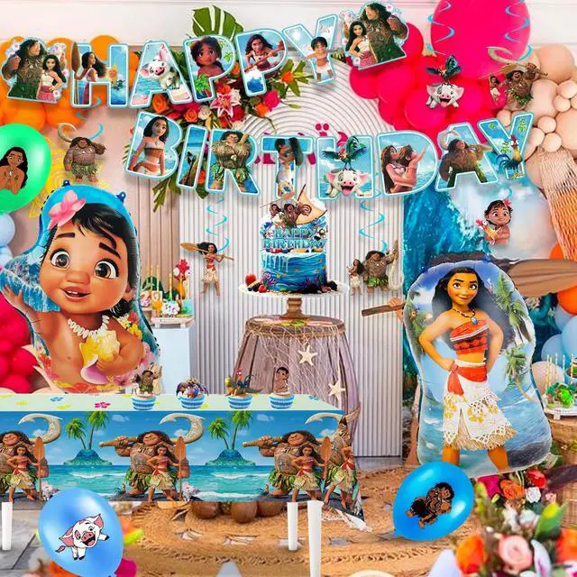 Alt view image 6 of 7 - 35 Pcs Moana Birthday Decorations Set - Moana Party Balloons Tablecloth & Moana Happy Birthday Banner Spiral etc Moana Birthday Party Decorations for Moana Party Supplies