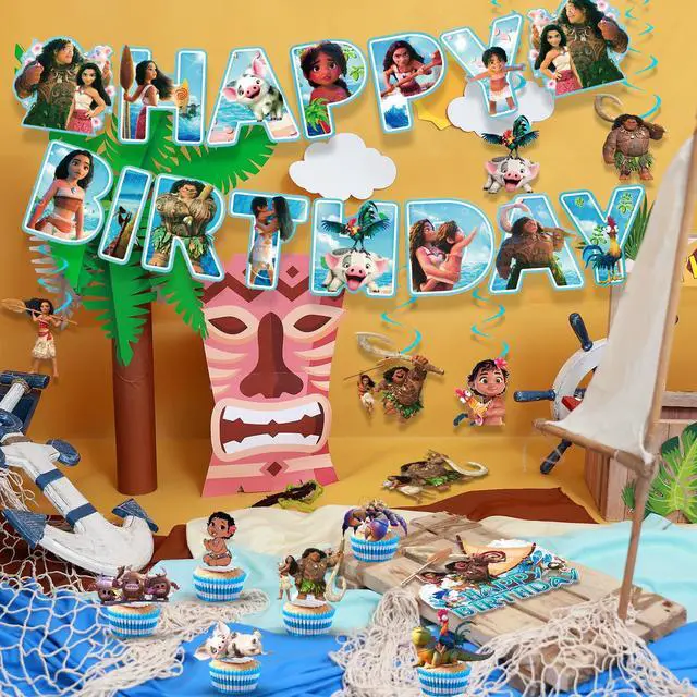 Alt view image 3 of 7 - 35 Pcs Moana Birthday Decorations Set - Moana Party Balloons Tablecloth & Moana Happy Birthday Banner Spiral etc Moana Birthday Party Decorations for Moana Party Supplies