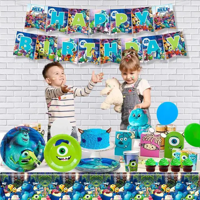 Alt view image 6 of 7 - Monsters Inc. Birthday Party Decoration Tableware, 114 Pcs Monsters Inc. Party Supplies Tableware - Monsters Inc. Tablecloth Banner Plates Napkins Cups for Monsters Inc. Birthday Party Decorations