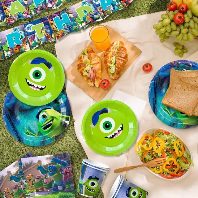 Alt view image 5 of 7 - Monsters Inc. Birthday Party Decoration Tableware, 114 Pcs Monsters Inc. Party Supplies Tableware - Monsters Inc. Tablecloth Banner Plates Napkins Cups for Monsters Inc. Birthday Party Decorations