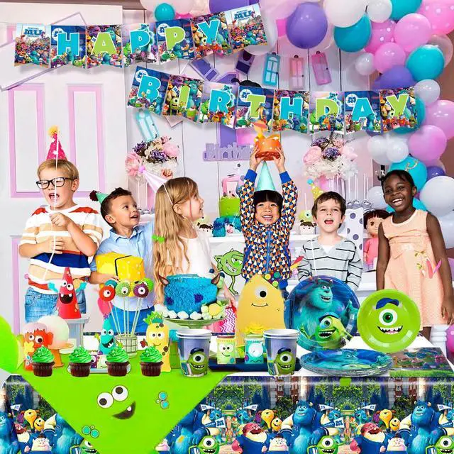 Alt view image 4 of 7 - Monsters Inc. Birthday Party Decoration Tableware, 114 Pcs Monsters Inc. Party Supplies Tableware - Monsters Inc. Tablecloth Banner Plates Napkins Cups for Monsters Inc. Birthday Party Decorations
