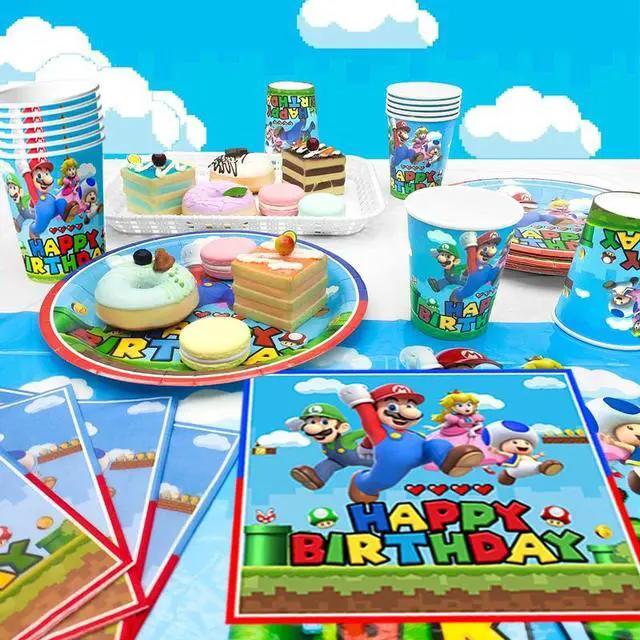 Alt view image 5 of 7 - Mario Birthday Party Supplies, 123 Pcs Mario Party Decorations & Tableware Set - Super Mario Bros Balloons Banner & Mario Party Plates Napkins Tablecloth etc Super Mario Party Supplies for Boys Kids