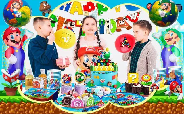 Alt view image 7 of 7 - Mario Birthday Party Supplies, 123 Pcs Mario Party Decorations & Tableware Set - Super Mario Bros Balloons Banner & Mario Party Plates Napkins Tablecloth etc Super Mario Party Supplies for Boys Kids