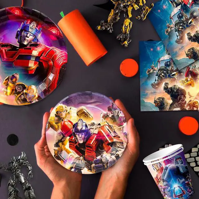 Alt view image 6 of 7 - 114 Pcs Transformers Birthday Party Decorations & Tableware Set - Transformers Party Table Cloth Banner Plates Napkins Cups etc Transformers Birthday Decorations for Transformers Party Supplies