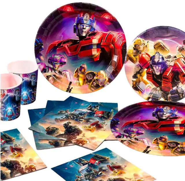 Main image of 114 Pcs Transformers Birthday Party Decorations & Tableware Set - Transformers Party Table Cloth Banner Plates Napkins Cups etc Transformers Birthday Decorations for Transformers Party Supplies