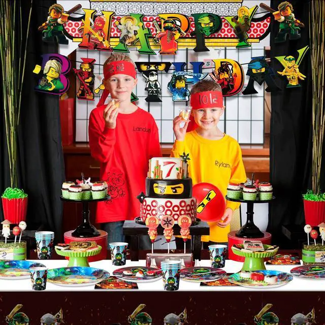 Alt view image 4 of 7 - 114 Pcs Ninja Birthday Party Decorations & Tableware Set - Ninja Birthday Table Cloth Banner Plates Napkins Cups etc Ninja Birthday Party Decorations for Ninja Party Supplies