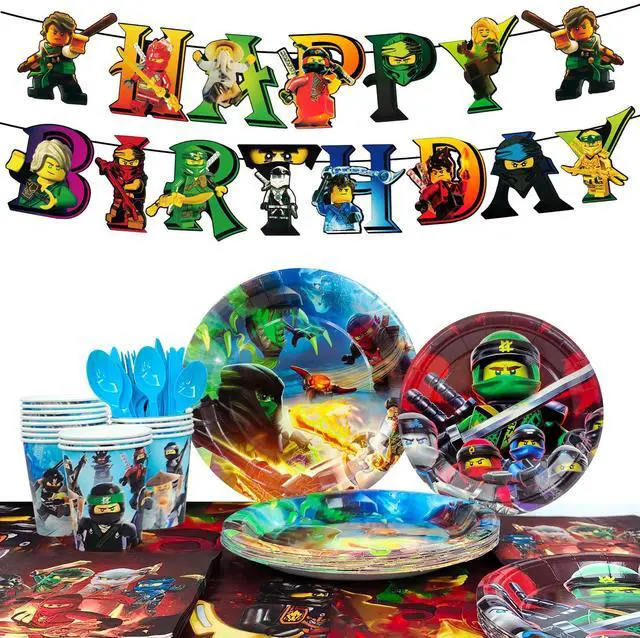 Main image of 114 Pcs Ninja Birthday Party Decorations & Tableware Set - Ninja Birthday Table Cloth Banner Plates Napkins Cups etc Ninja Birthday Party Decorations for Ninja Party Supplies