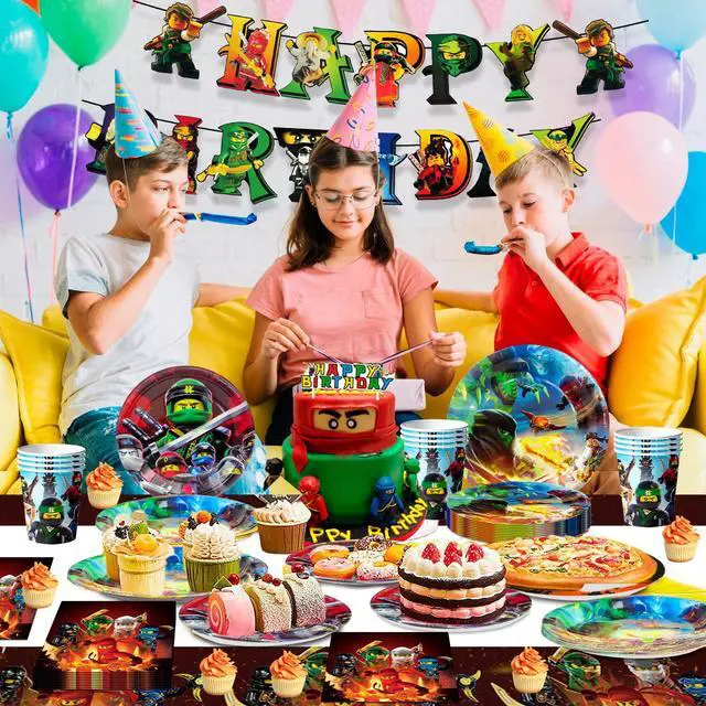 Alt view image 5 of 7 - 114 Pcs Ninja Birthday Party Decorations & Tableware Set - Ninja Birthday Table Cloth Banner Plates Napkins Cups etc Ninja Birthday Party Decorations for Ninja Party Supplies