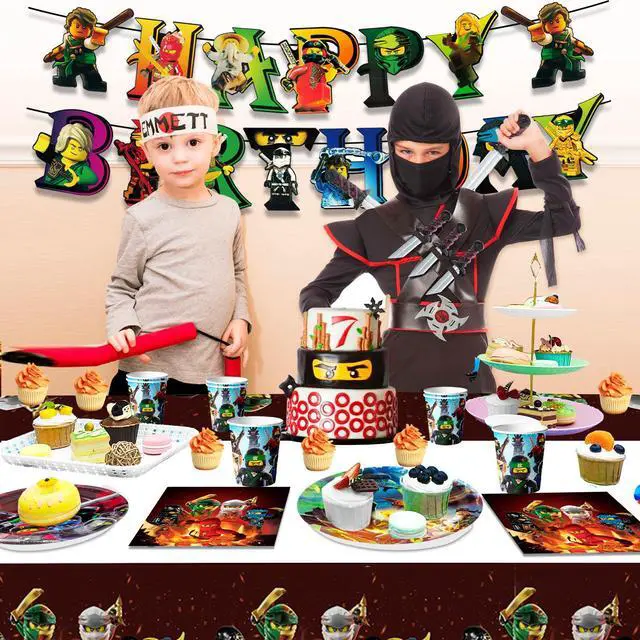 Alt view image 6 of 7 - 114 Pcs Ninja Birthday Party Decorations & Tableware Set - Ninja Birthday Table Cloth Banner Plates Napkins Cups etc Ninja Birthday Party Decorations for Ninja Party Supplies