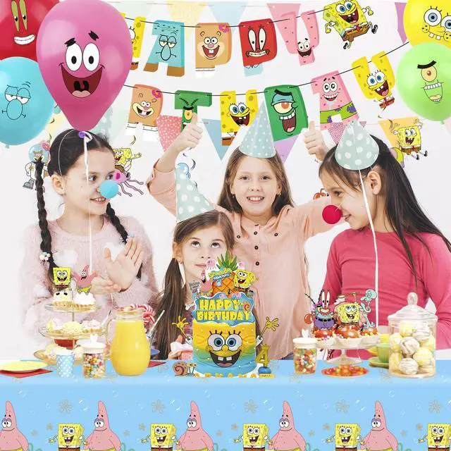 Alt view image 4 of 7 - 38 Pcs SpongeBob Party Decorations Set - SpongeBob Birthday Banner Tablecloth Spiral Decorations & SpongeBob Balloon Cake Topper etc SpongeBob Birthday Party Supplies