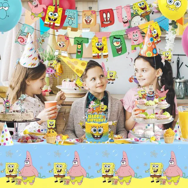 Alt view image 5 of 7 - 38 Pcs SpongeBob Party Decorations Set - SpongeBob Birthday Banner Tablecloth Spiral Decorations & SpongeBob Balloon Cake Topper etc SpongeBob Birthday Party Supplies