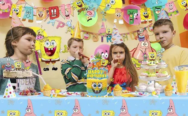 Alt view image 7 of 7 - 38 Pcs SpongeBob Party Decorations Set - SpongeBob Birthday Banner Tablecloth Spiral Decorations & SpongeBob Balloon Cake Topper etc SpongeBob Birthday Party Supplies