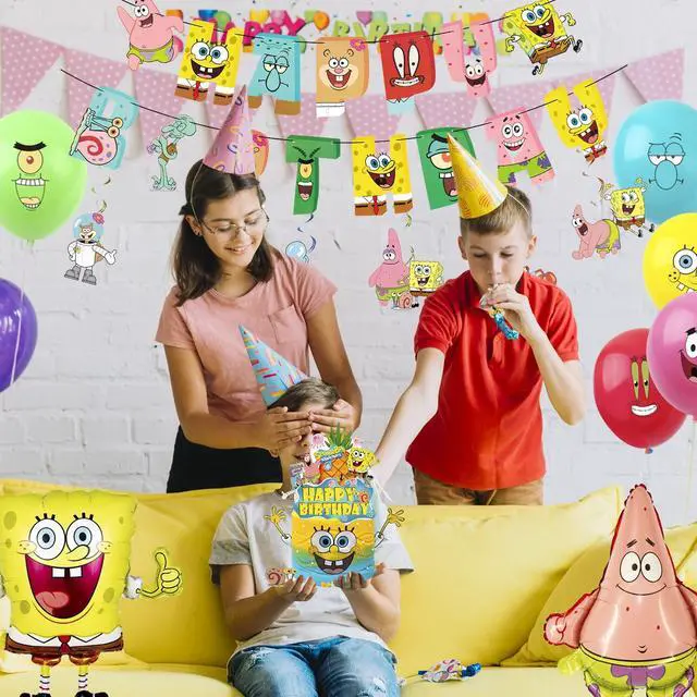 Alt view image 6 of 7 - 38 Pcs SpongeBob Party Decorations Set - SpongeBob Birthday Banner Tablecloth Spiral Decorations & SpongeBob Balloon Cake Topper etc SpongeBob Birthday Party Supplies