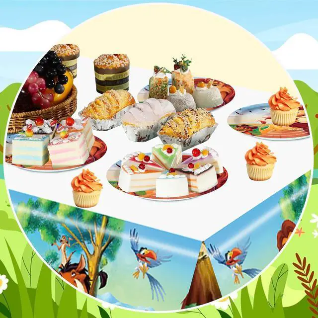 Alt view image 3 of 7 - 114 Pcs The Lion King Simba Birthday Party Decorations & Tableware Set - The Lion King Table Cloth Banner Plates Napkins Cups etc Lion King Birthday Party Decorations for Lion King Party Supplies
