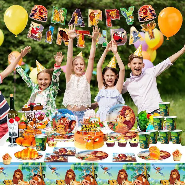 Alt view image 5 of 7 - 114 Pcs The Lion King Simba Birthday Party Decorations & Tableware Set - The Lion King Table Cloth Banner Plates Napkins Cups etc Lion King Birthday Party Decorations for Lion King Party Supplies